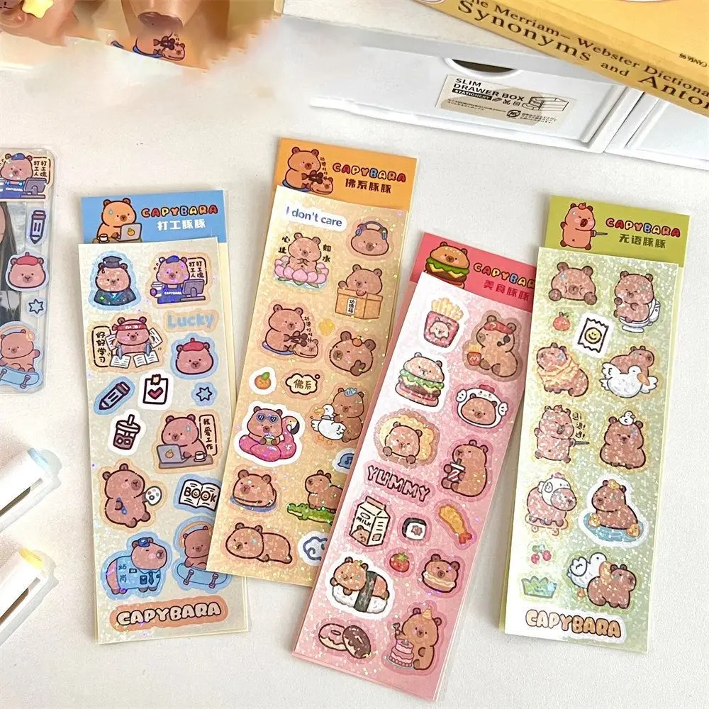 Mode Capybara Laser Sticker Cartoon Schattige Decoratieve Afdichting Sticker Creatief Waterdicht Handboek Decoratieve Stickers Meisje