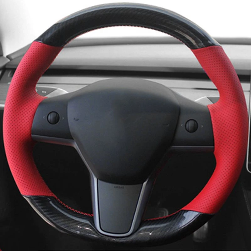 Couverture de volant de voiture à faire soi-même, antidérapant, en cuir véritable suédé tressé pour Tesla modèle 3 2015 – 2021 modèle Y 2019-2021