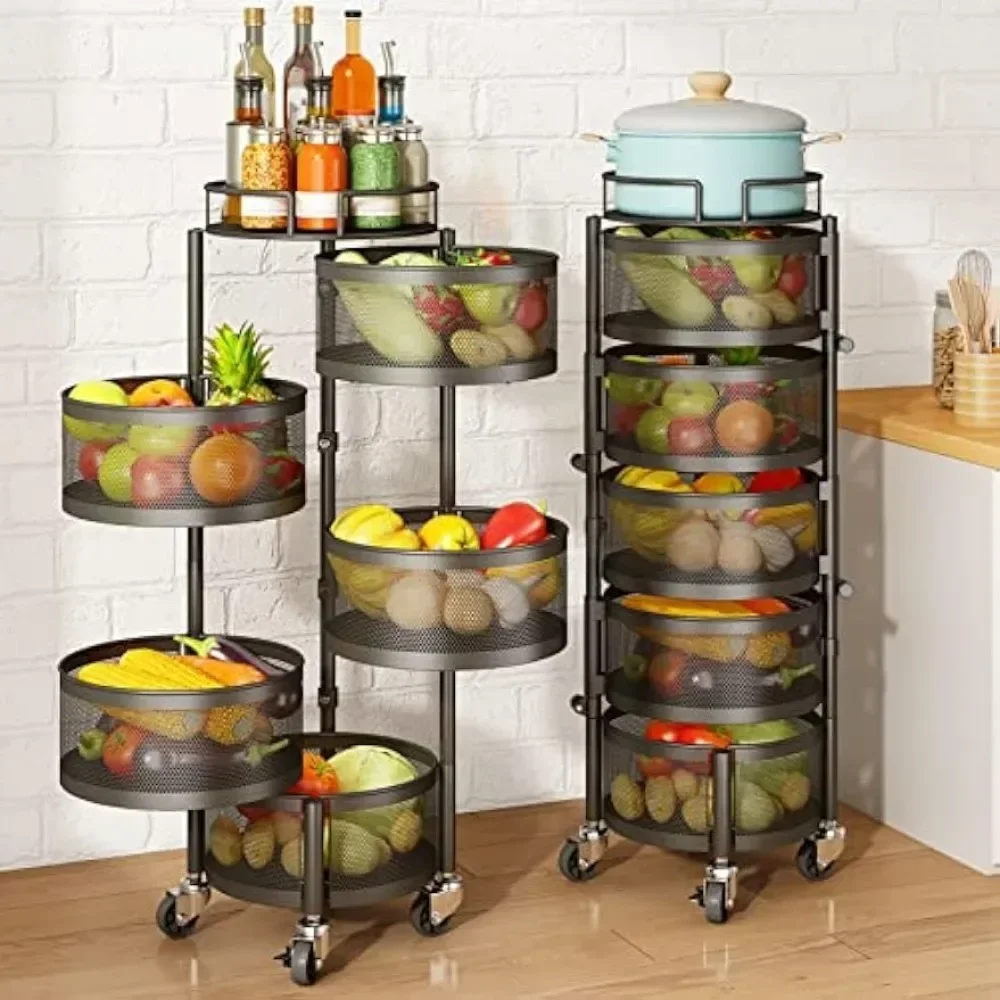 

Fruit and Vegetable Basket Bowls for Kitchen with Metal Top Lid, SNTD 5 Tier Rotating Storage Rack Cart for Potato Onion Bread