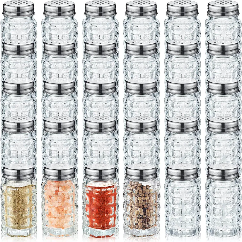 

12Pack Retro Style Salt and Pepper Shakers 2 oz Clear Glass Salt Shaker with Stainless Steel Lids for Kitchen Counter Table