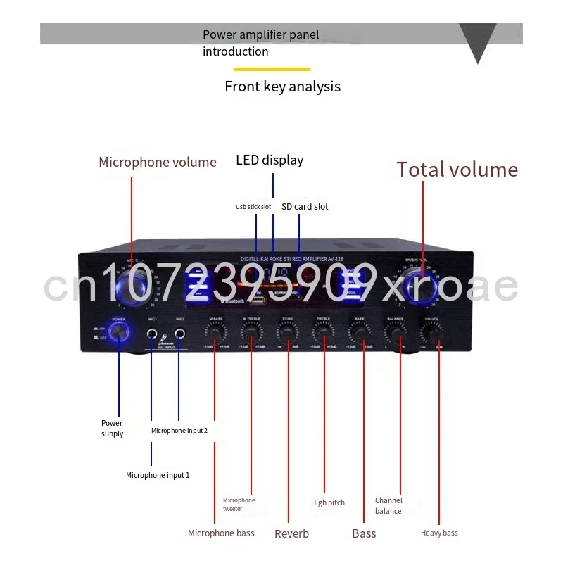 Household Power Amplifier, High-Power, Professional Bass Bluetooth Amplifier, KTV Stage Audio, HiFi Sound Quality