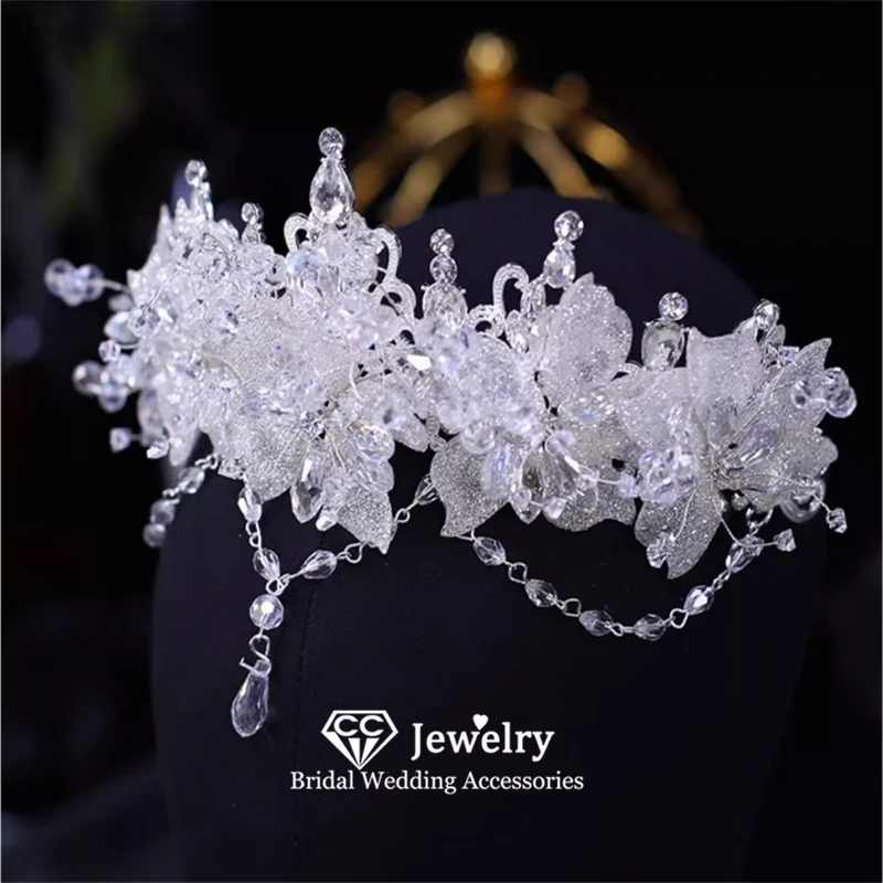 

CC Bridal Crown Women Hair Accessories Wedding Headbands Engagement Jewelry Flower Shape Romantic Tiaras Pageant Coronets AN432