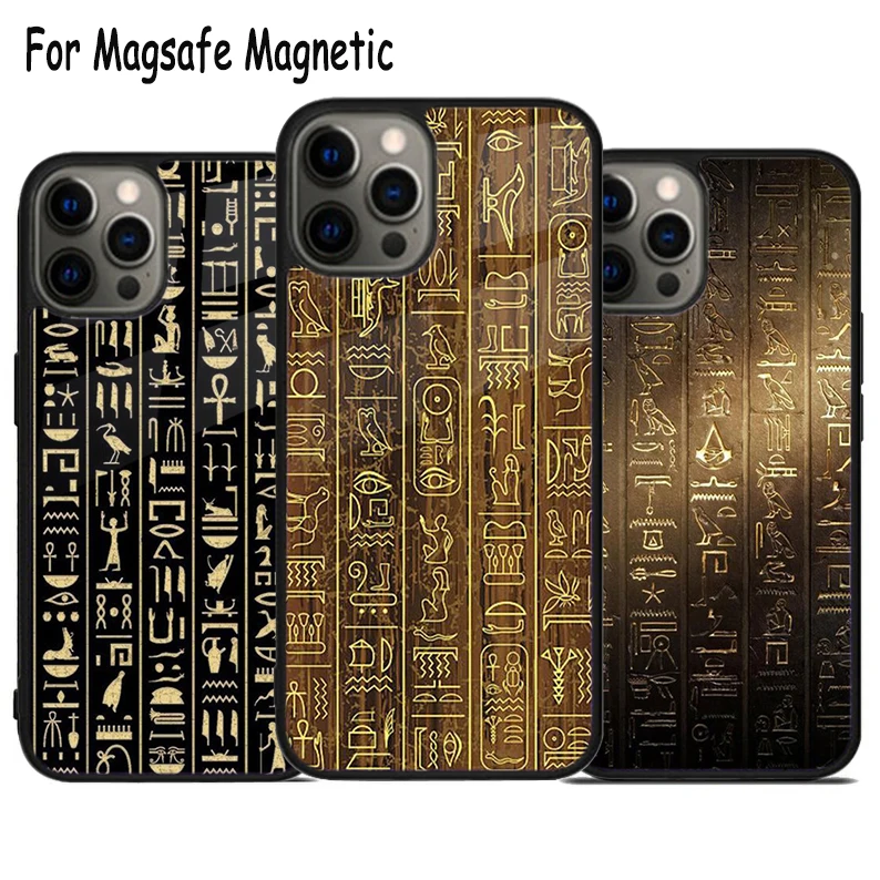 Egyptian Hieroglyphics Symbols Wireless Charge Magsafe Phone Case For iPhone 15 16 14 13 11 12 Pro Max Plus Magnetic Cover