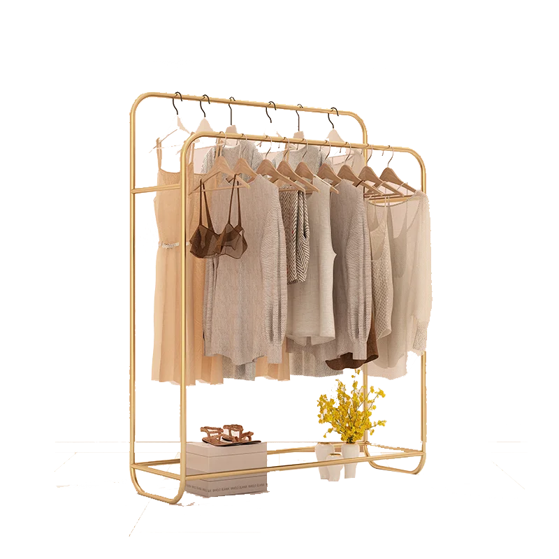 

GY Clothing Store Zhongdao Double Row Display Stand Golden Light Luxury Clothes Rack Floor Window Shelf