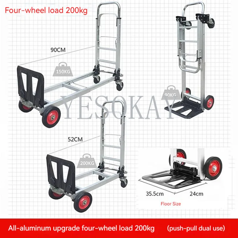 400KG Folding Hand Luggage Cart 200KG Shopping Trailer Express Logistics Handcart All Aluminum Flat Plate Handling Cargo Cart