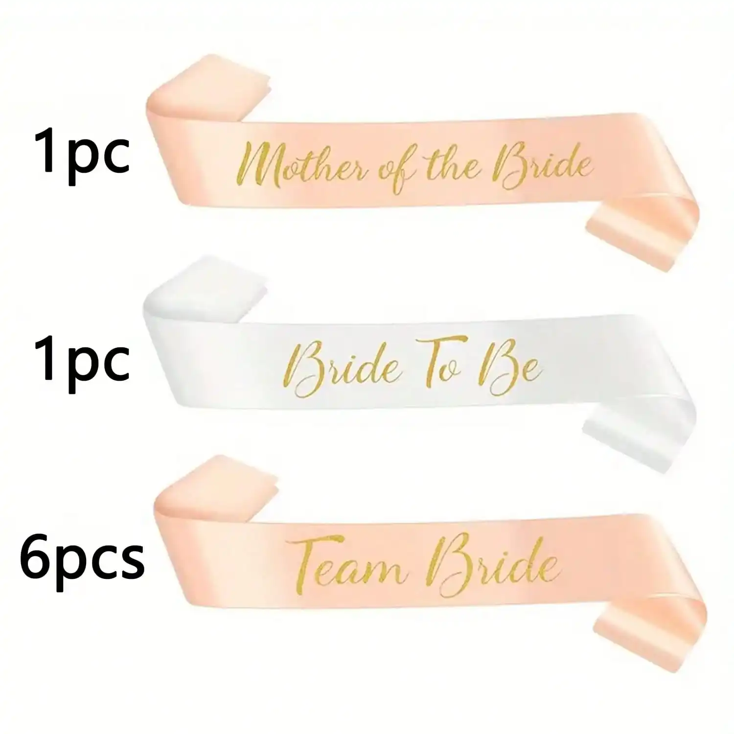 Elegant foil paper bachelorette party sash set. Perfect for the bride, bridesmaids, and mother of the bride.