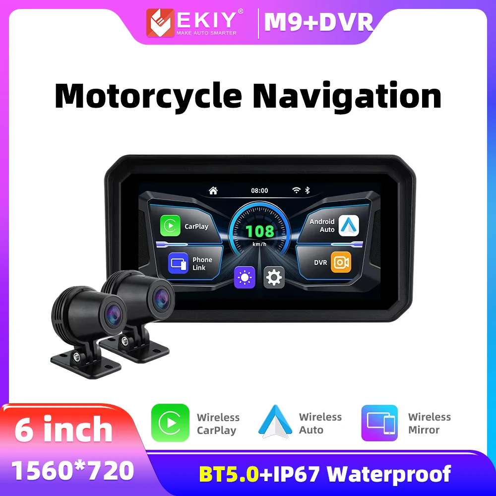 

EKIY 6 Inch Motorcycle Screen Carplay Wireless Android Auto Motor Monitor DVR Display for Navigation CarPlay Wireless Display