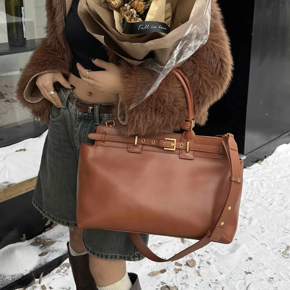 Retro Genuine Leather Crossbody Shoulder Satchel Tote Bag for Women