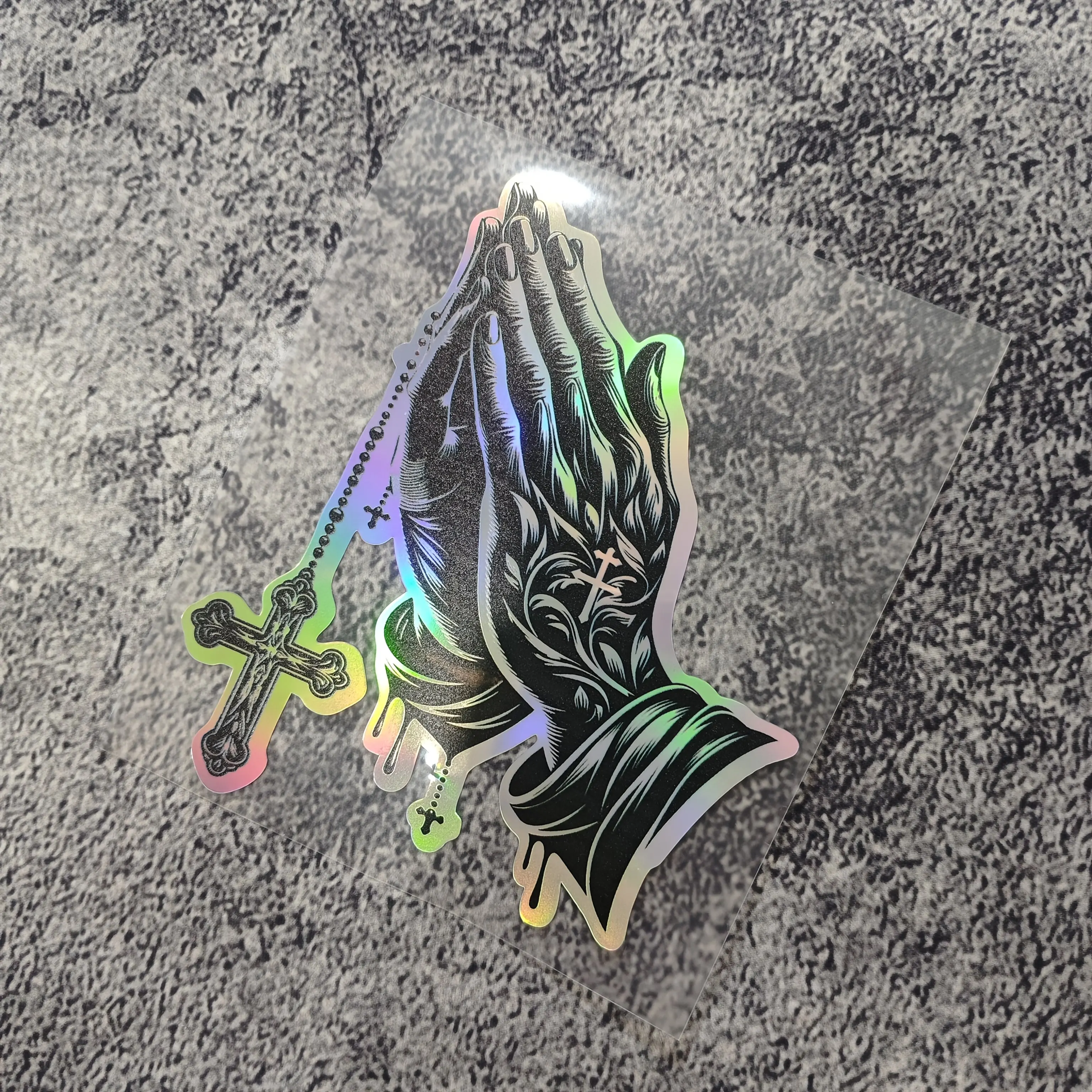 1pc Christian Praying Hands Cross Car Sticker Religious Faith Decal Waterproof Vinyl for Car Truck Motorcycle Smooth Surface