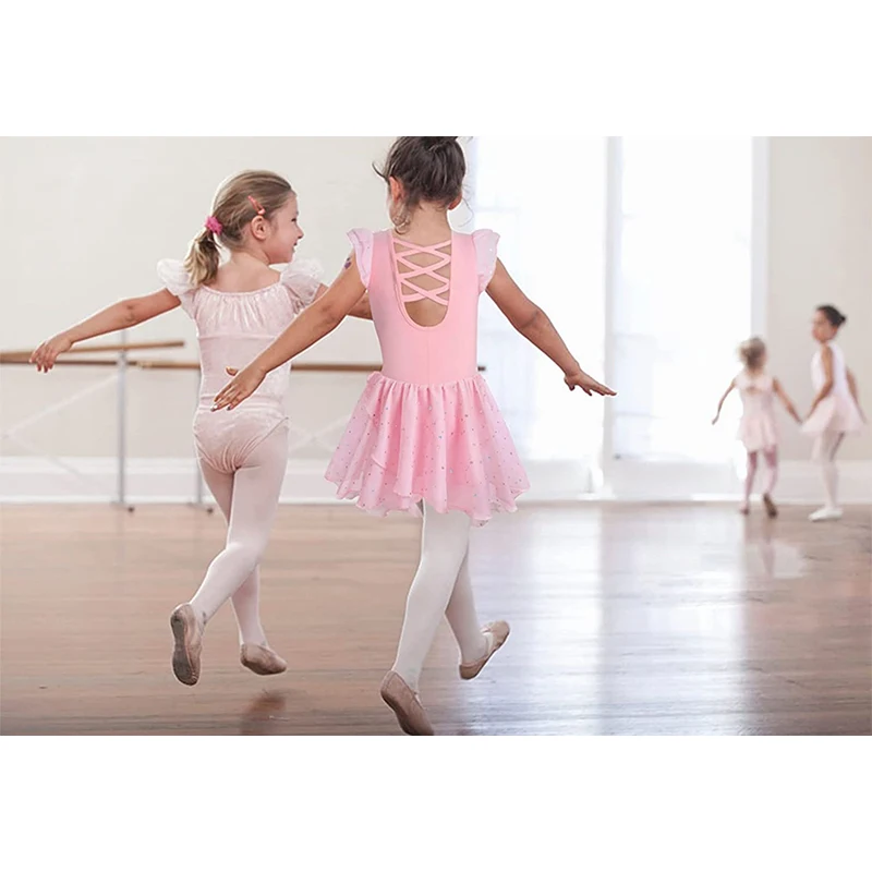 Girls Shiny Ruffle Sleeve Ballet Leotard Toddler Crisscross Back shiny Dance Dress Suitable for children stage performances