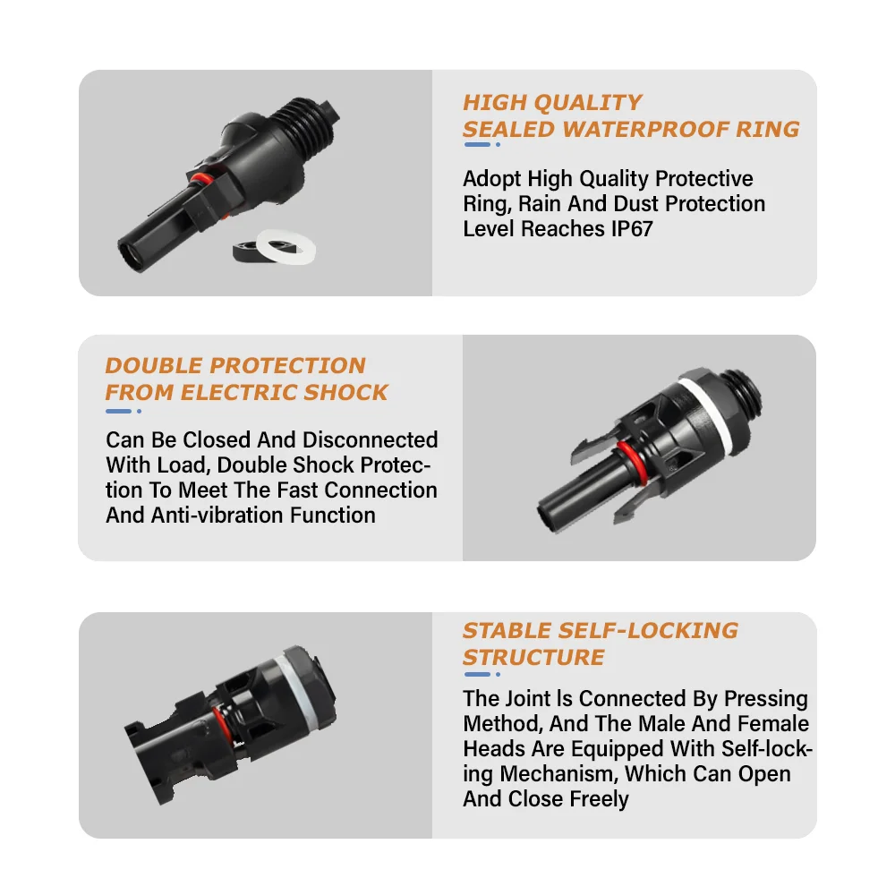 5 SETS Waterproof IP67 PV Photovoltaic Solar Connectors Male Female with 2.5mm² 14AWG Cable Wire E6012 Terminal for Combiner Box