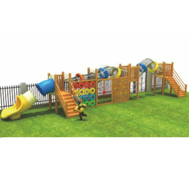 Hot Selling Design Outdoor Children's Wooden Playground with Climbing Net, Hanging Tire, and Ninja Project Amusement Facilities