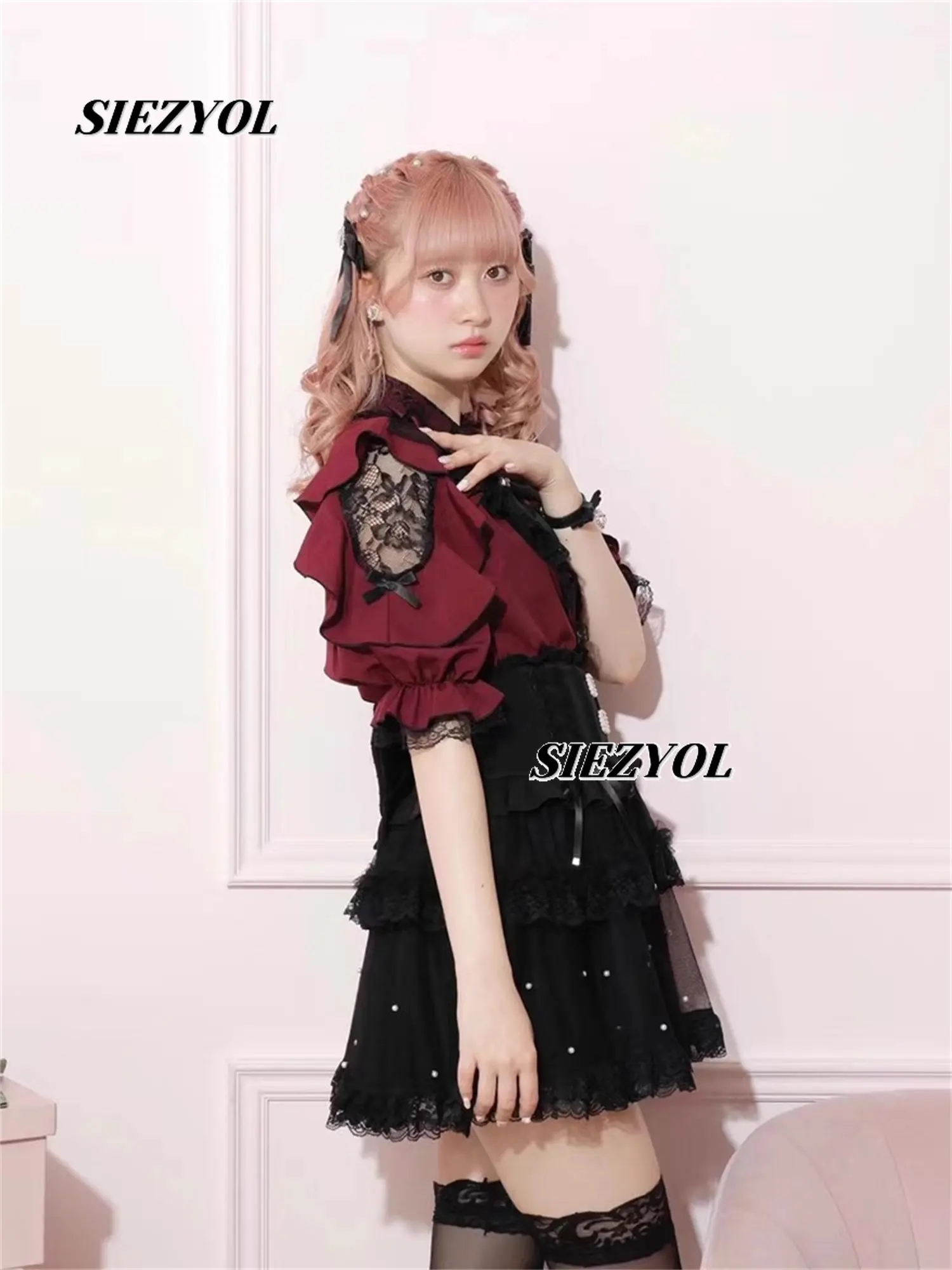 Japanese Style Summer New Arrival Lapel Collar Single-breasted Blouse Ruffle Trim Bow Off-shoulder Lace Sweet Mid-sleeve Shirt