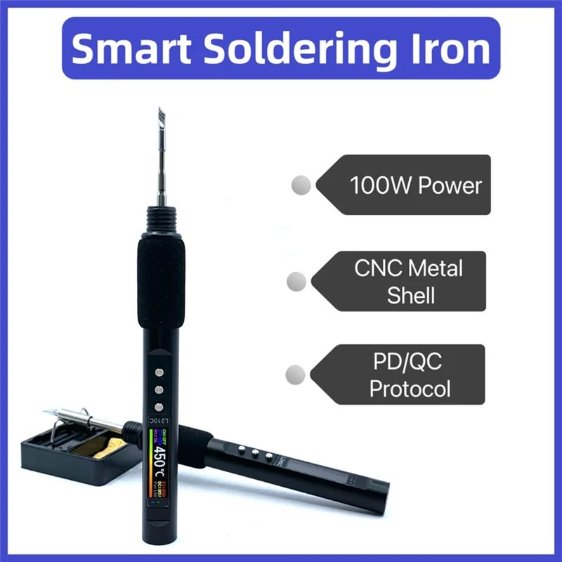 AC88-L210C PD 100W Portable Electric Soldering Iron 50-500°C Adjustable Temperature 0.99-Inch Color Screen Soldering Station