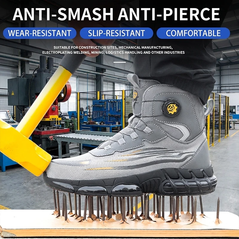High Cut Mesh Upper TPU Sole Rotating Lacing Steel Cap Puncture Resistant Safety Footwear Safety shoes Work Unisex for Mining