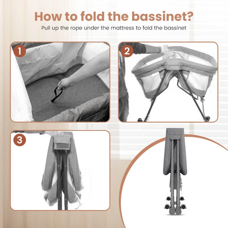 SEJOY Baby Crib Rocking Crib Convertible multi-function folding With Mosquito Net & Mattress & Wheels