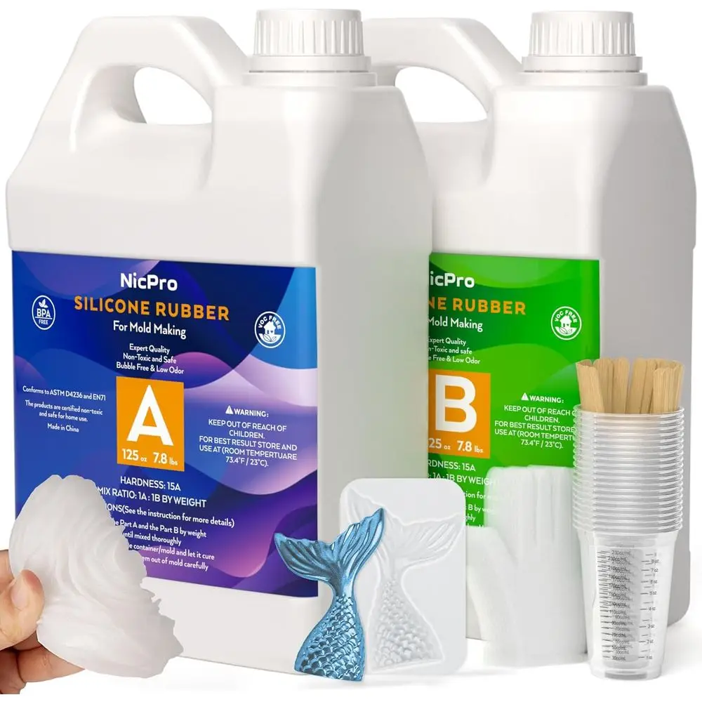 

Набор силиконовых форм 250 унций, жидкий платиновый силиконовый каучук 15А, гибкие силиконовые формы для изготовления, соотношение смешивания 1:1 или для литья 3D-смол