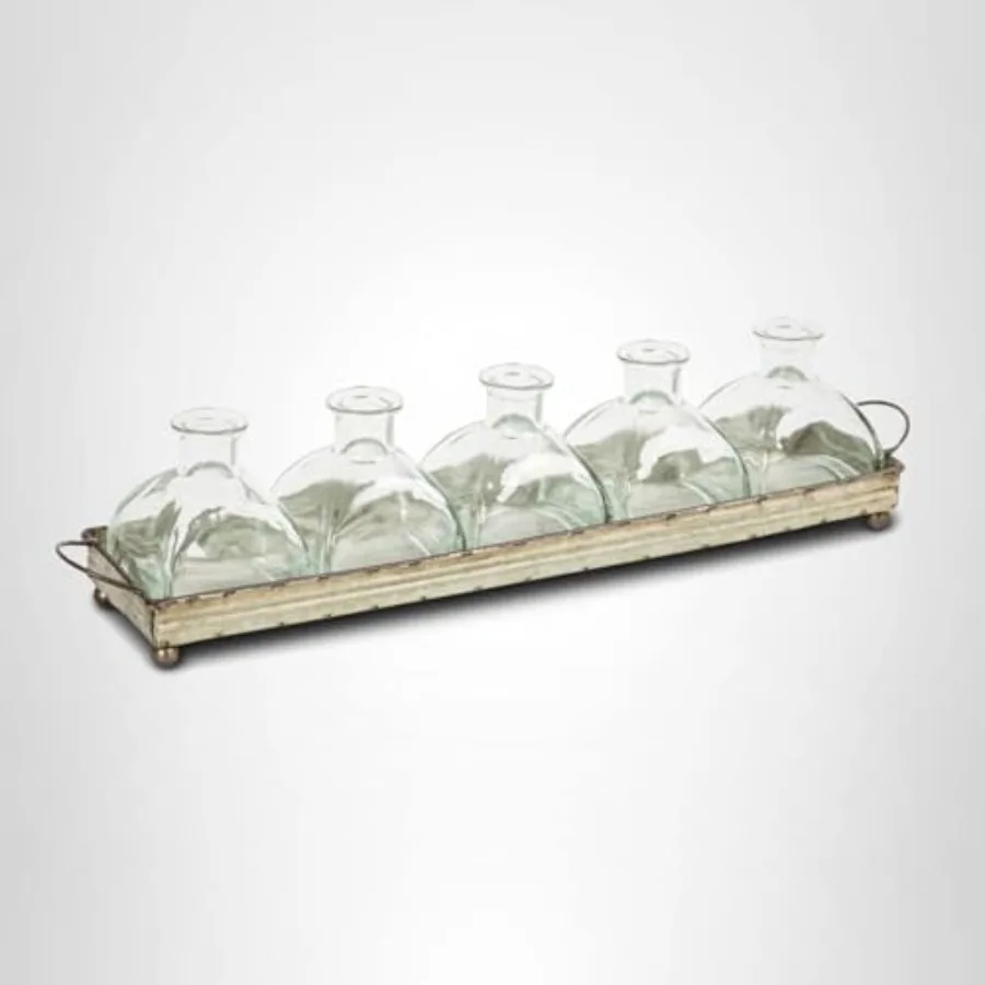 Decorative Iron Rectangle Tray with Glass Vases