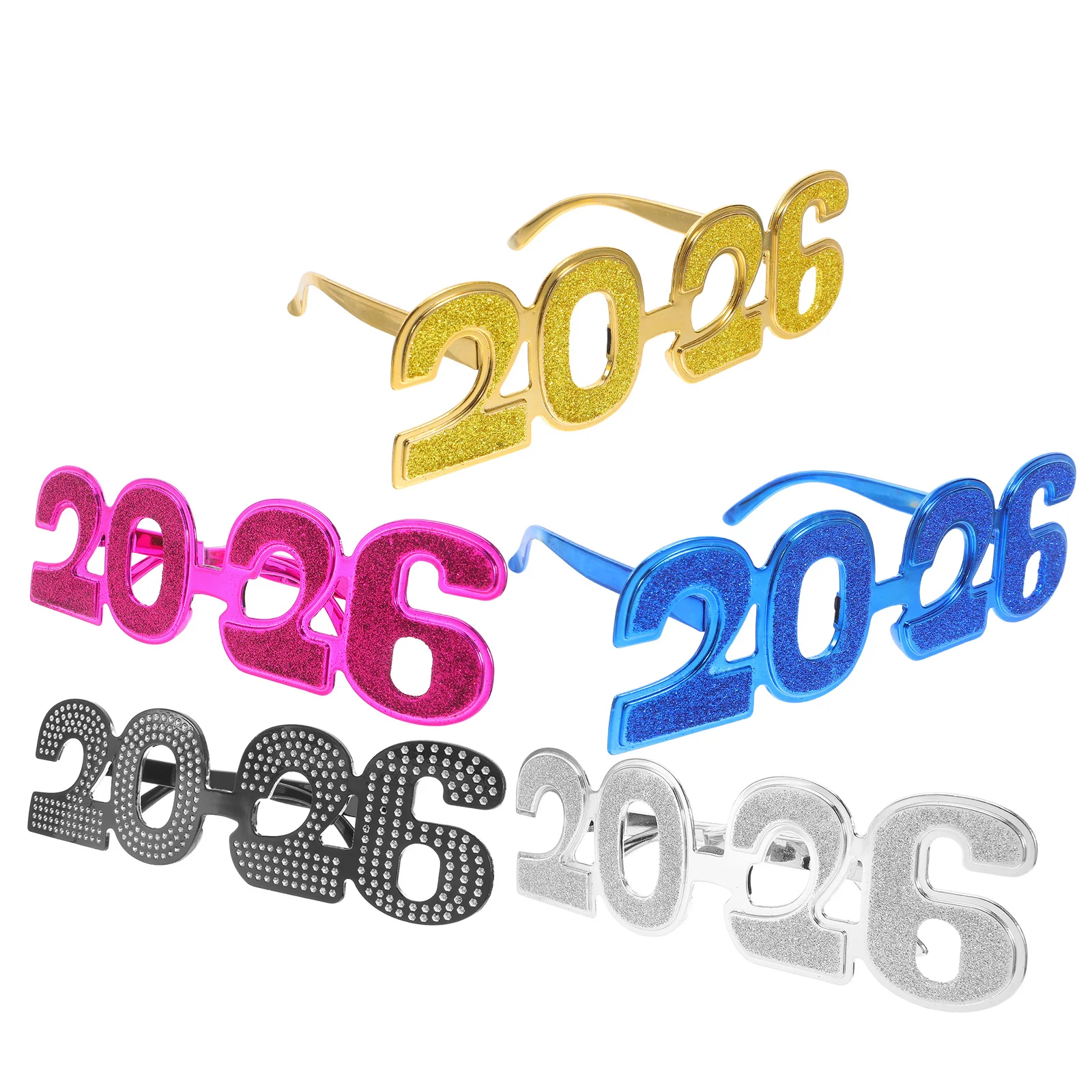 

5Pcs 2026 New Year Eyeglasses Glitter Number Glasses Durable Pc Material Graduation Party Supplies Photo Booth Props