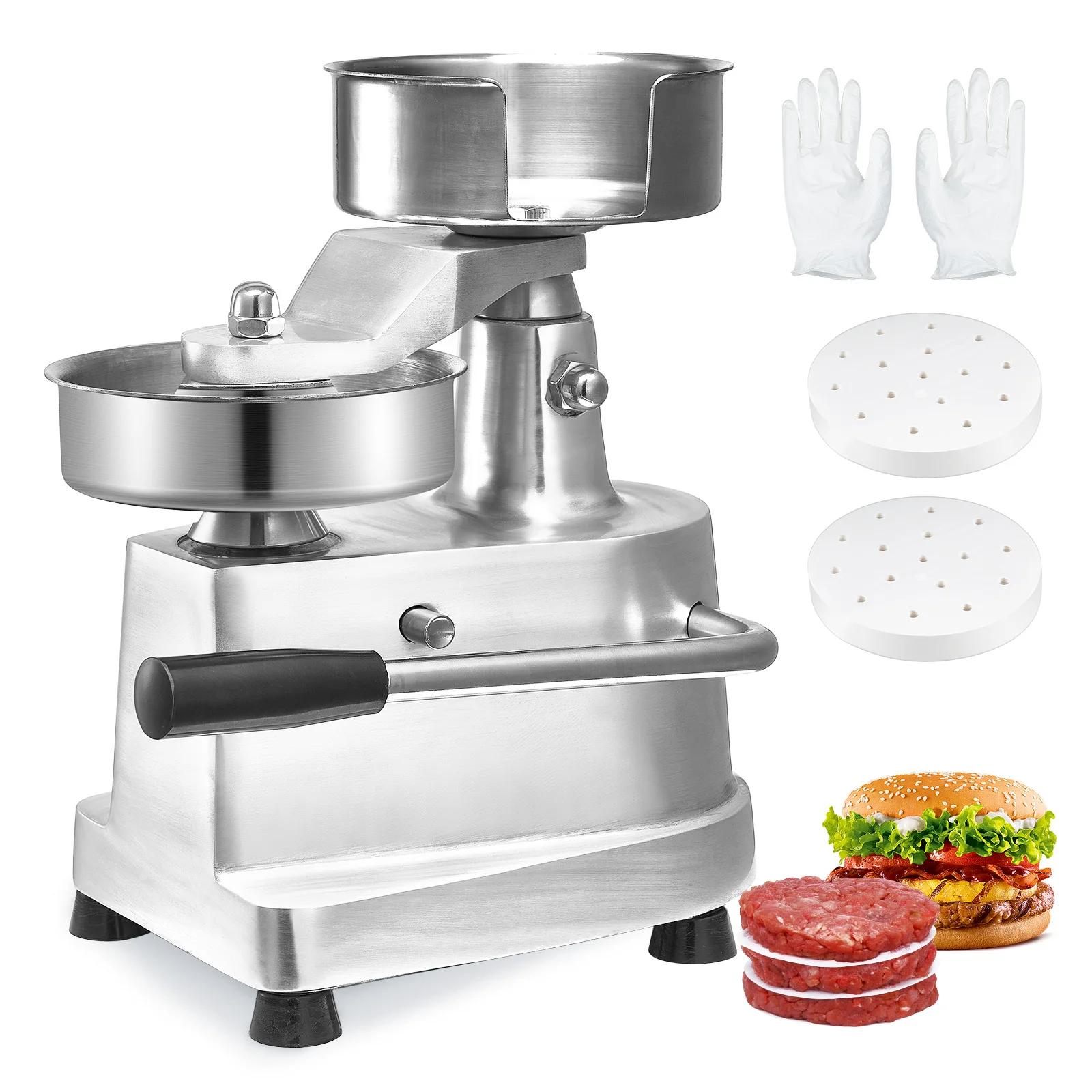 VEVOR Commercial Burger Patty Maker, 130mm/5inch Hamburger Beef Patty Maker,Food-Grade Stainless Steel Bowl Burger Press Machine