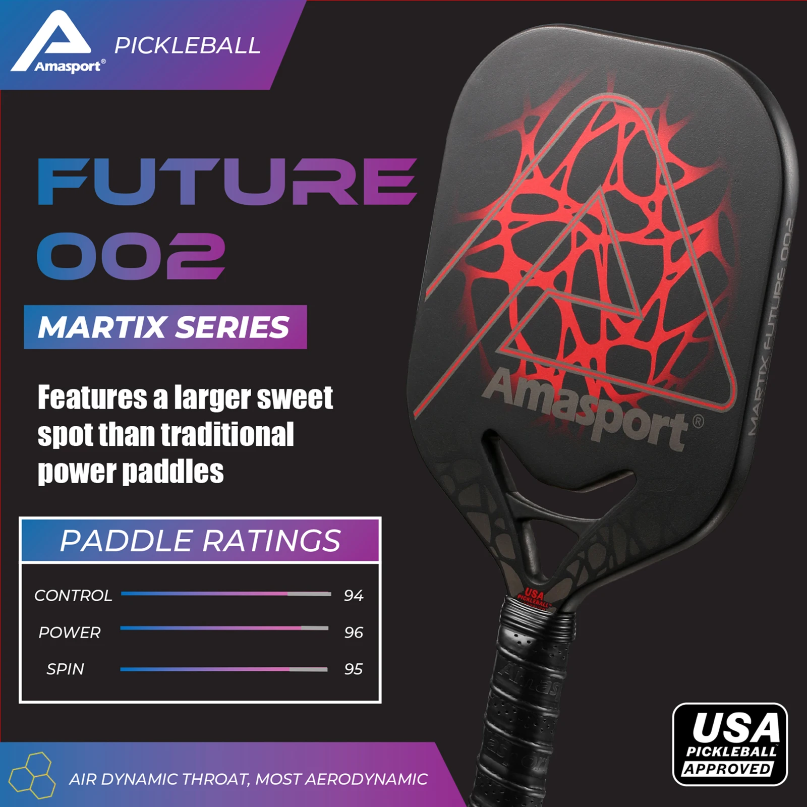 AMASPORT Widebody Pickleball Paddle Carbon Fiber Dura Edgeless Tech.