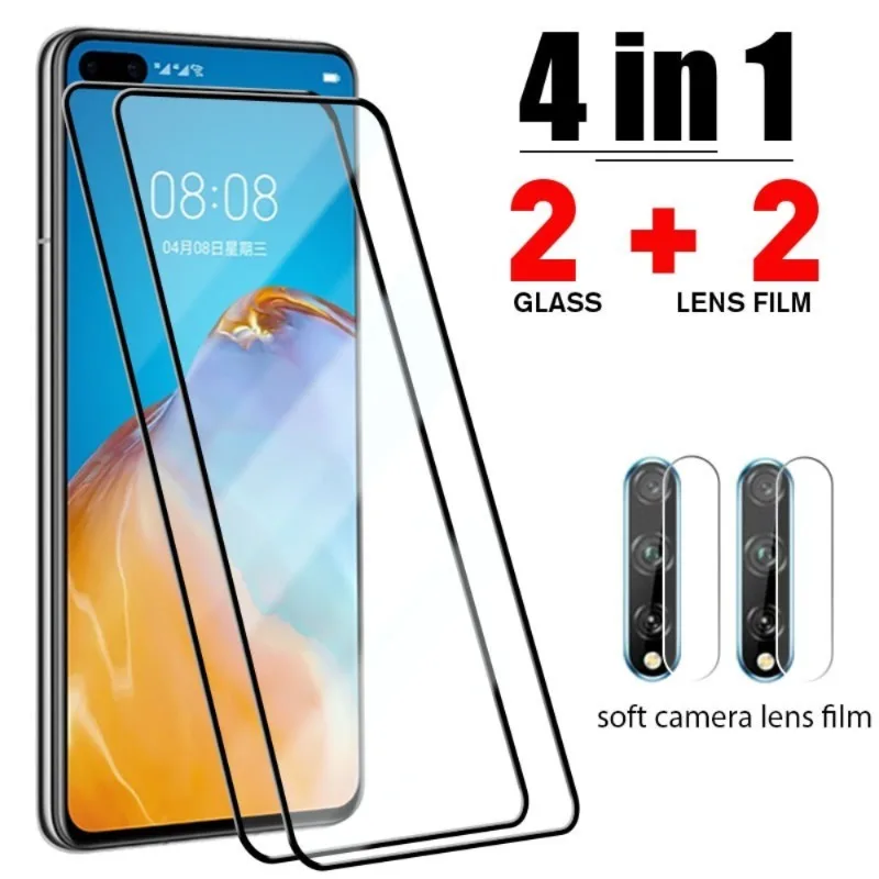 4 IN 1 Full Cover Protective Glass for Huawei P50 P40 P30 P20 Lite Screen Protector for Huawei P Smart 2021 2020 2019 Z S Glass