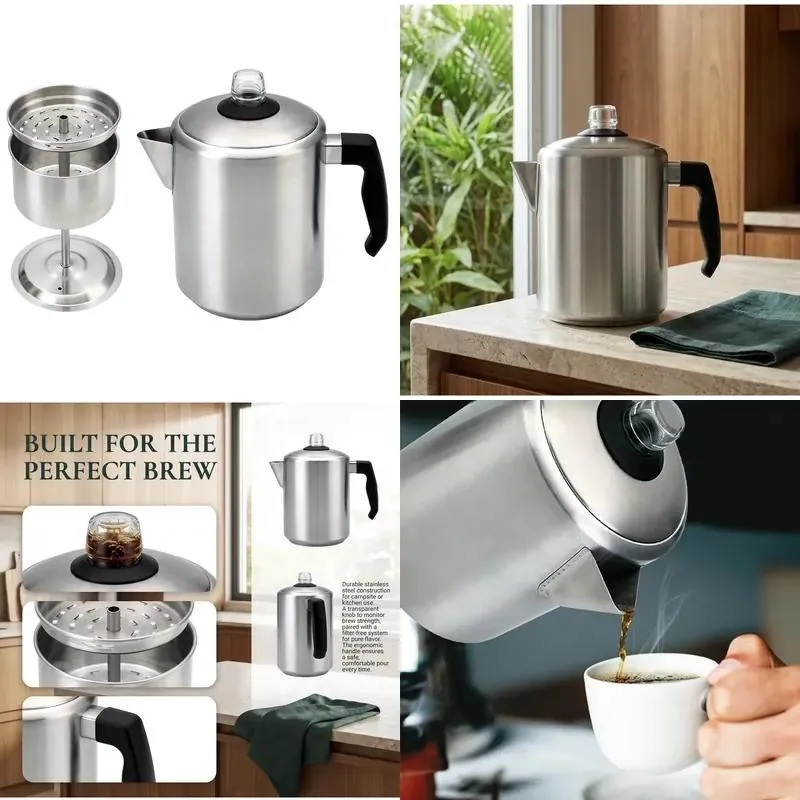 Stainless Steel Coffee Percolator 2.0L American Immersion Coffee Maker Kettle Teapot Pot