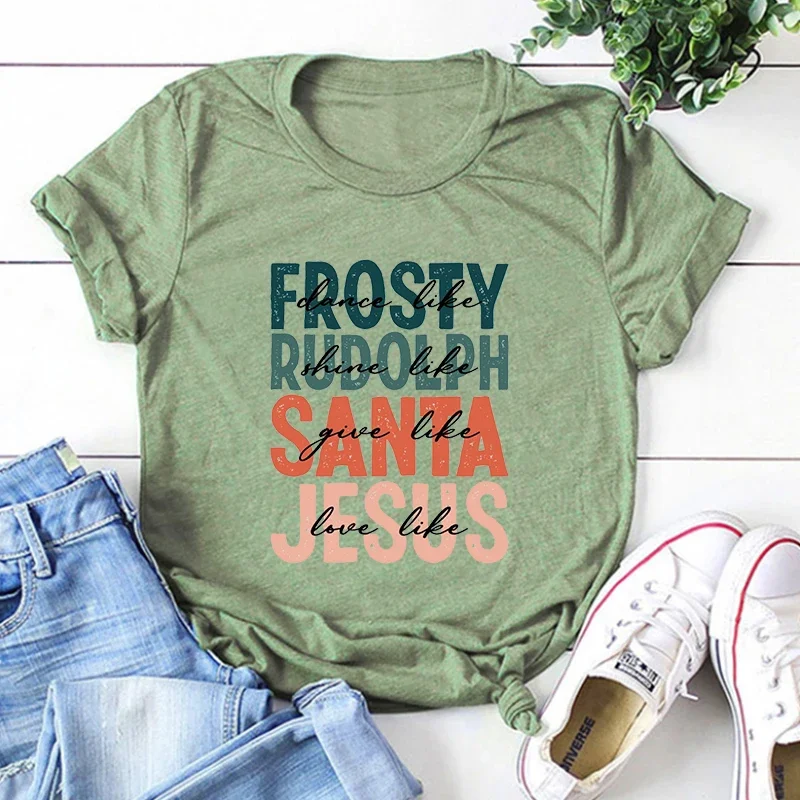 

Dance Like Frosty Shine Like Santa Love Like Jesus Christmas Shirt Happy Christmas Tshirt Gift for Christmas Religious Clothes M