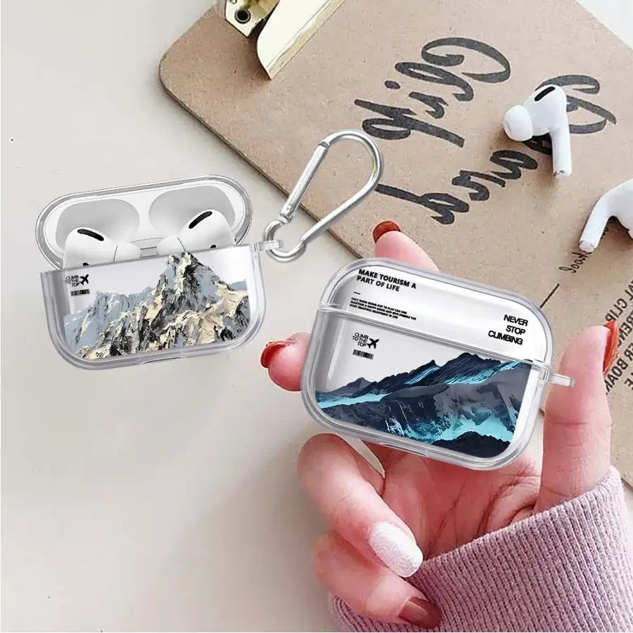 Case For Airpods Pro3 Pro2 2 Pro 1 4 3 Clear Earphone Cases Cover Creative Mountain Art