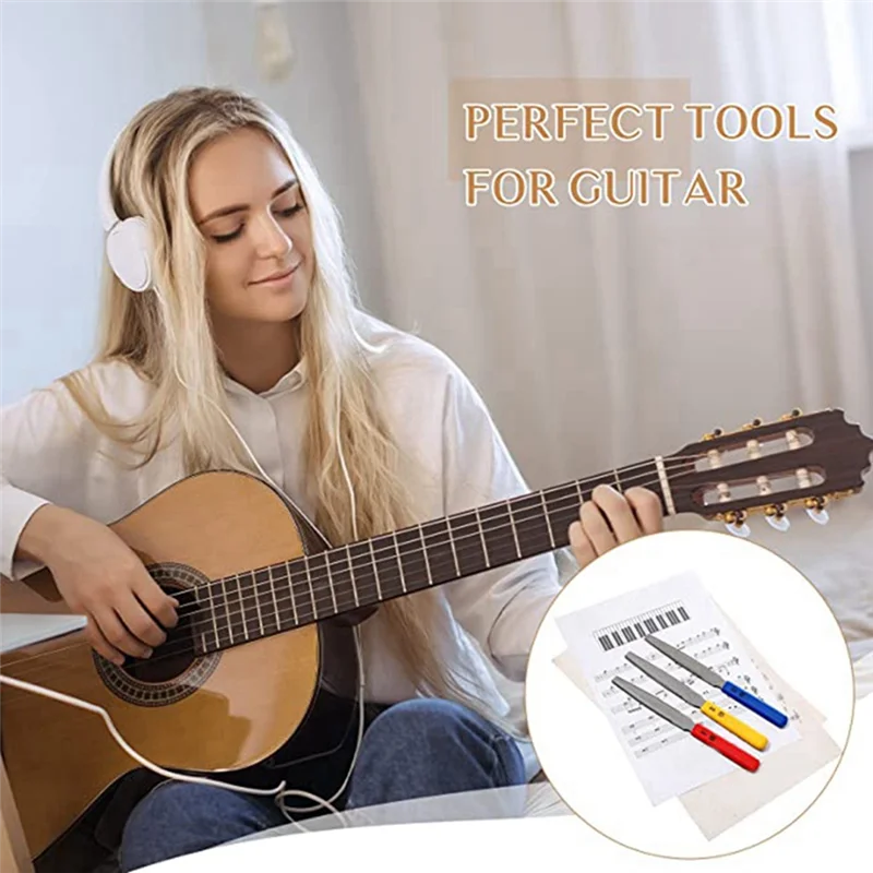 A57T 3Pieces Tapered Guitar Nut File Nut Slotted File Set Double Edge Wire File Electric Guitar Wire Tool for Bass,7.6 Inches