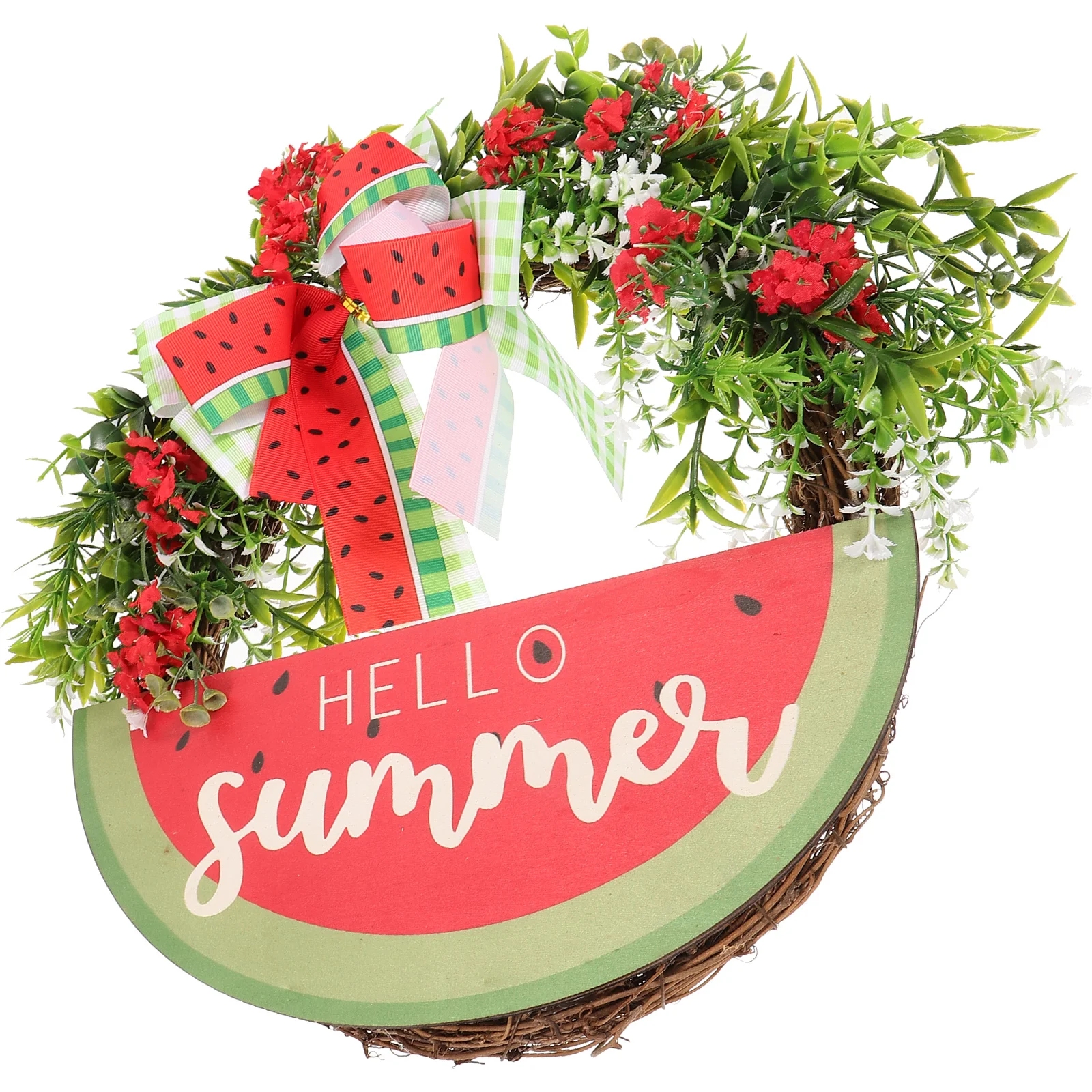 

1pcs Watermelon Wreath Decoration Summer Faux Flower Leaf Door Wreaths Front Decor Wall Hanging Bright Color Party