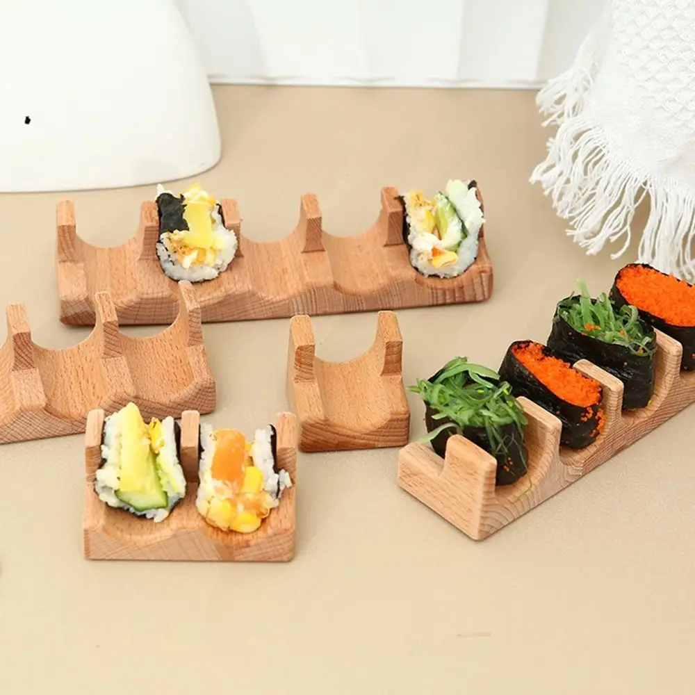 1/2/3/4/5 Slots Wooden Sushi Rack Japanese Style Multi Purpose Sushi Maker Holder Innovative U-shape Sushi Display Stand Store