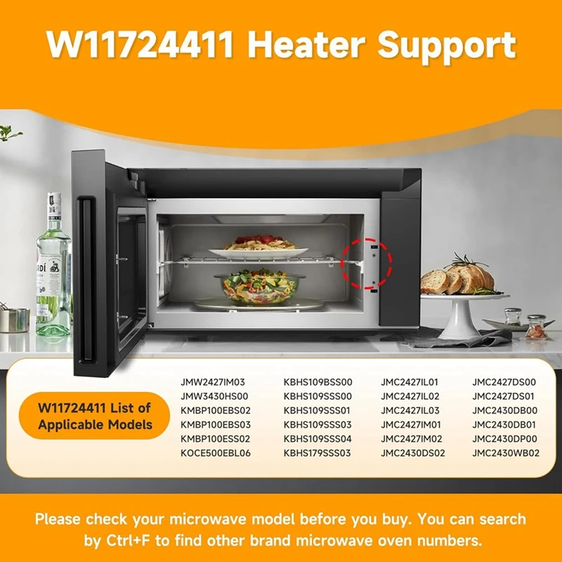 W11724411 W10909479 Heater Support For Whirlpool Kitchenaid Jenn-Air Maytag Microwave Oven Grill Replaces 461967753871