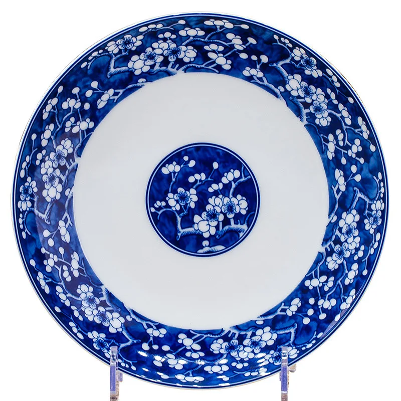 

6-Inch bone saucer 8-inch household ceramic dish, mid-glaze blue and white porcelain disc