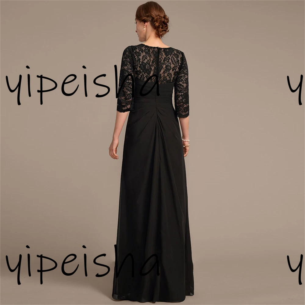 Customized Exquisite Chiffon Mother of the bride Dress Beading Crew Sequined Half hollow-carved Sleeve Wedding Guest Dress