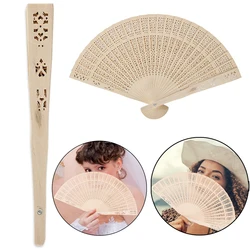 Sandalwood Fans Hand Held Folding Fans Wooden Openwork Personal Handheld Folding Fans for Baby Shower Wedding Party Favors 1PC