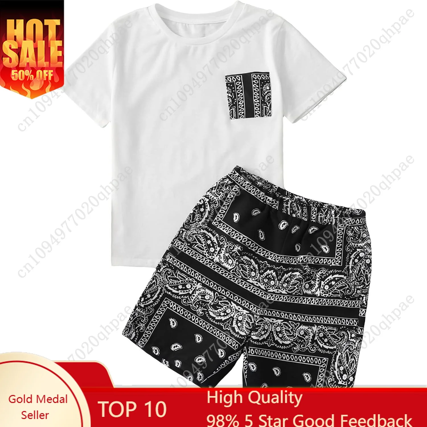 

Boys Boho Paisley Print Short Sleeve T Shirt and Shorts Set 2 Piece Outfits