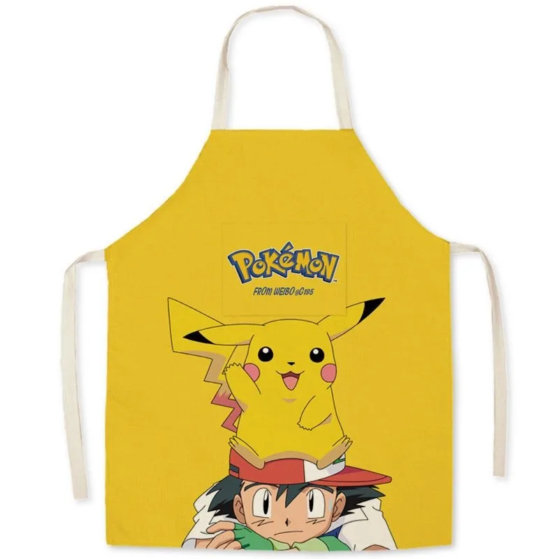 Cute Pikachu Printed Apron Home Kitchen Cooking Baking Apron Sleeveless Waist Parent-child Apron Kawaii Home Decoration