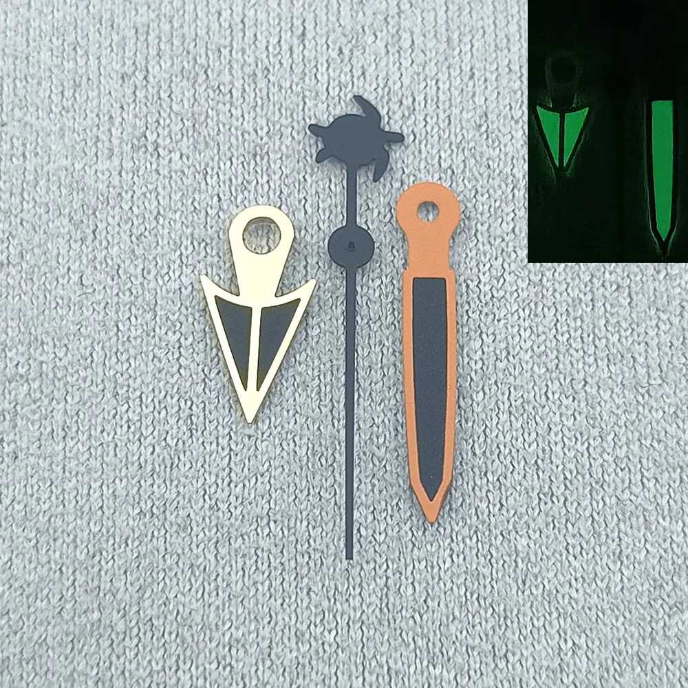 عقارب الساعة المصقولة nh35 nh36، مؤشر ساعة مضيئة باللون البني والأخضر، عقارب برتقالية سوداء #4