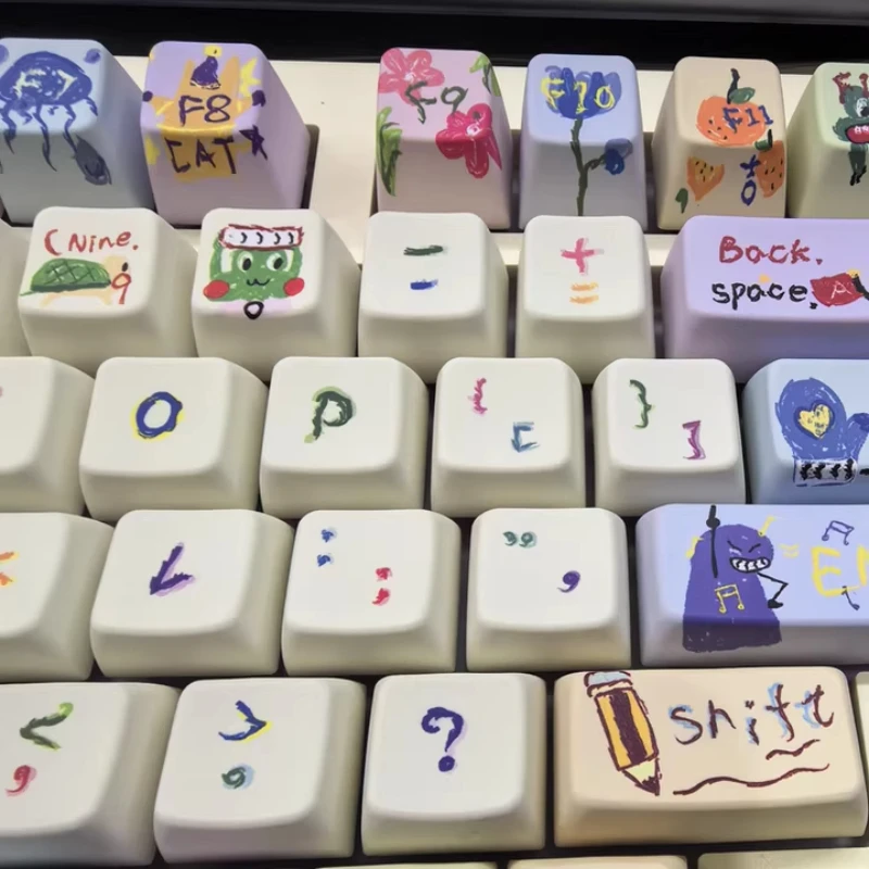 

Children's Graffiti Theme Keycap 143key PBT Custom Hand-painted Style Keyboard Cap Cherry Profile KeyCap for Mechanical Keyboard