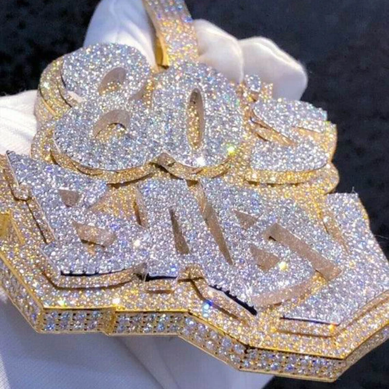 2025 New Two Tone Color Letter Charm Necklace Iced Out Bling 5A Cubic Zirconia 80's Baby Pendant Hip Hop Jewelry