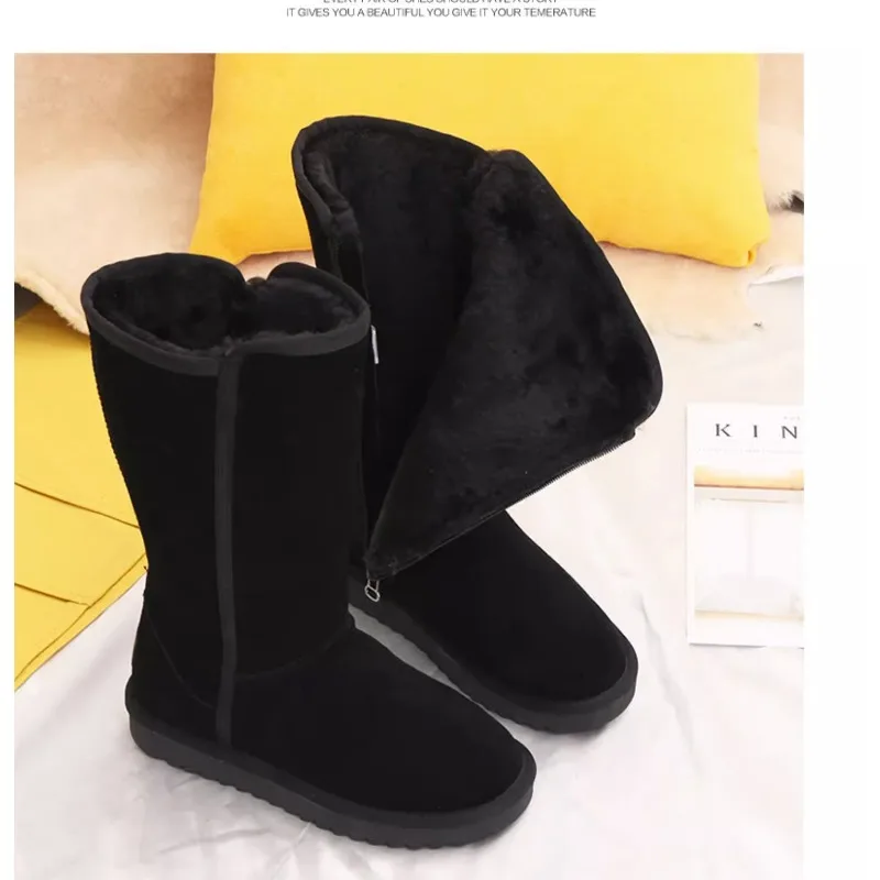 New Winter Flat Snow Boots Women's Round Head Suede Belt Buckle Thick Sole Anti-slip Wear-resistant High Boots view 5