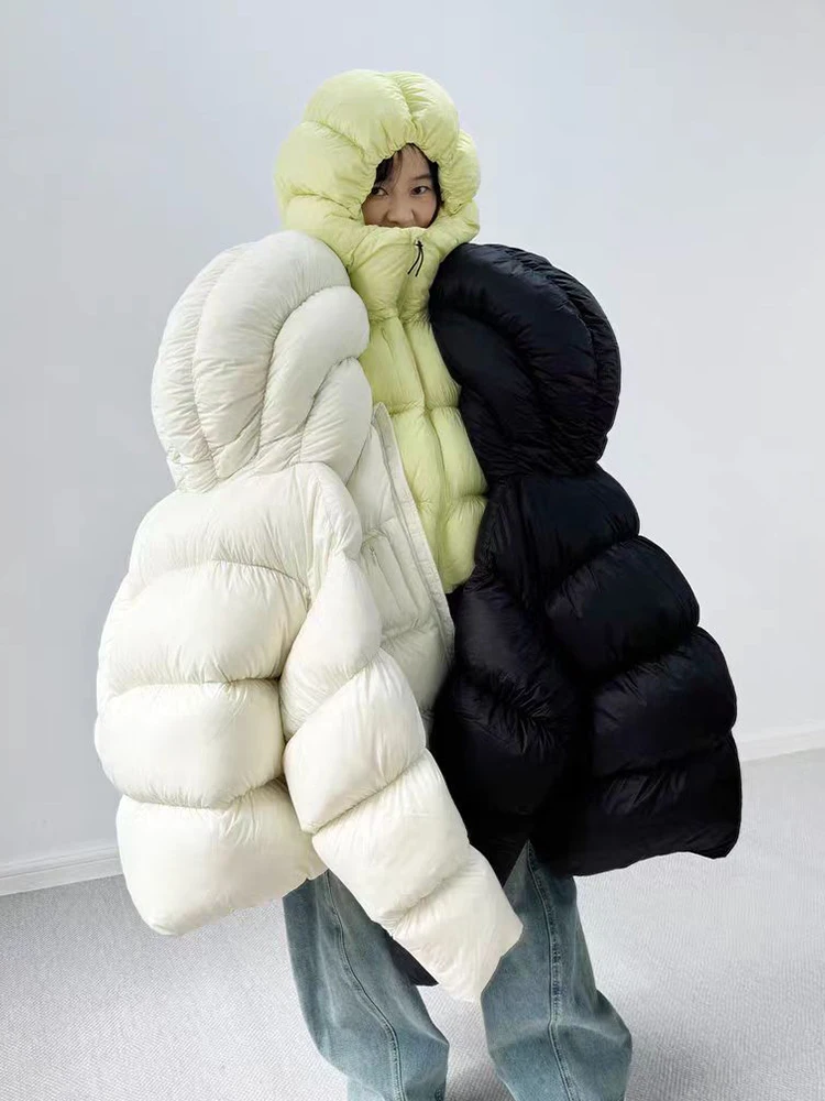Mumaroho 2025 Zimowa Jesienna Damska Kurtka Puchowa z Kapturem w Kształcie Ośmiornicy, Jednolita, z Długim Rękawem, Gruba, Ciepła Odzież Wierzchnia, Puszysta Kurtka Płaszcz dla Kobiet