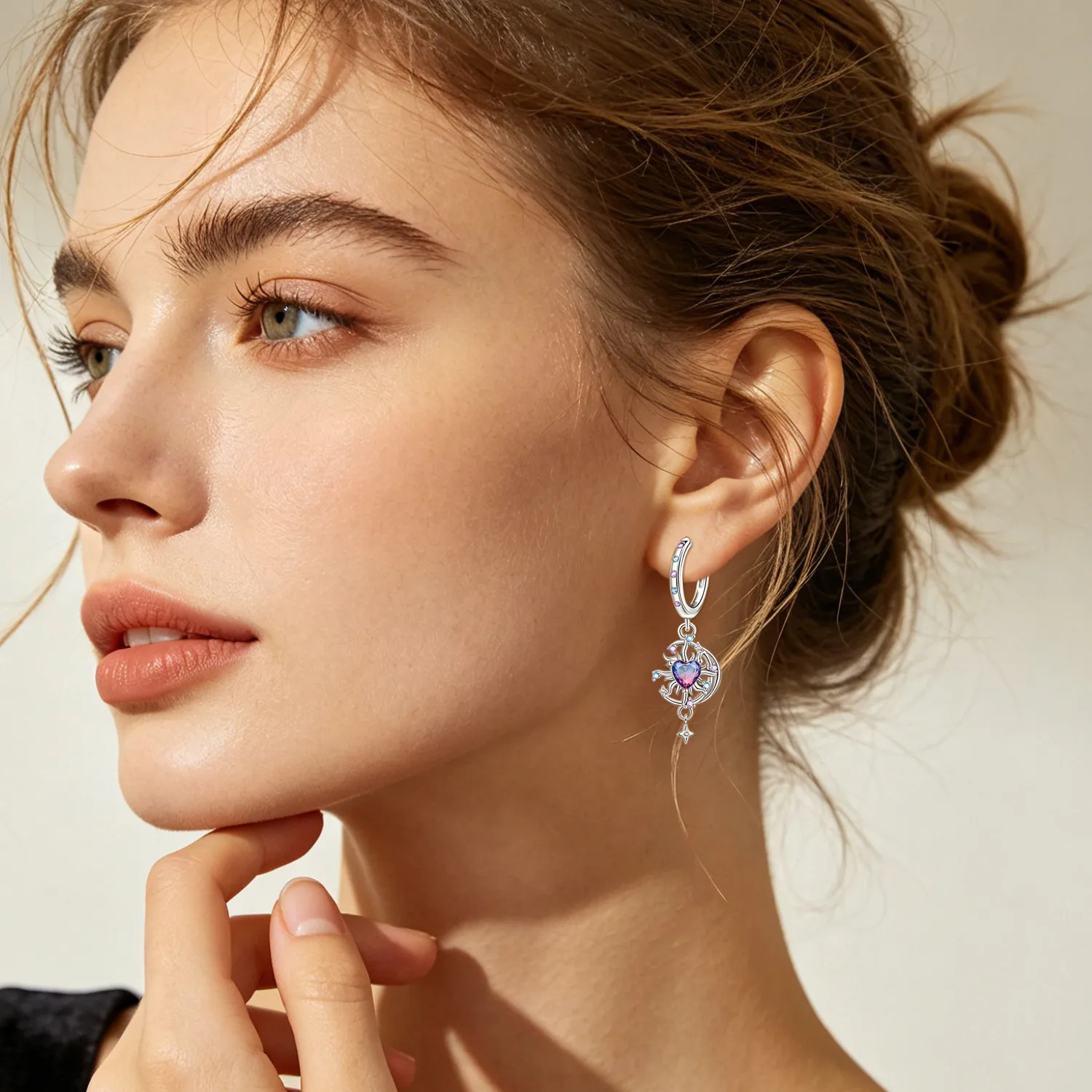Original 925 Sterling Silber Ohrring, Exquisiter Lila Herzförmiger Ohrring für Frauen, Tägliches Schmuckgeschenk zum Geburtstag oder Valentinstag – Detail 6