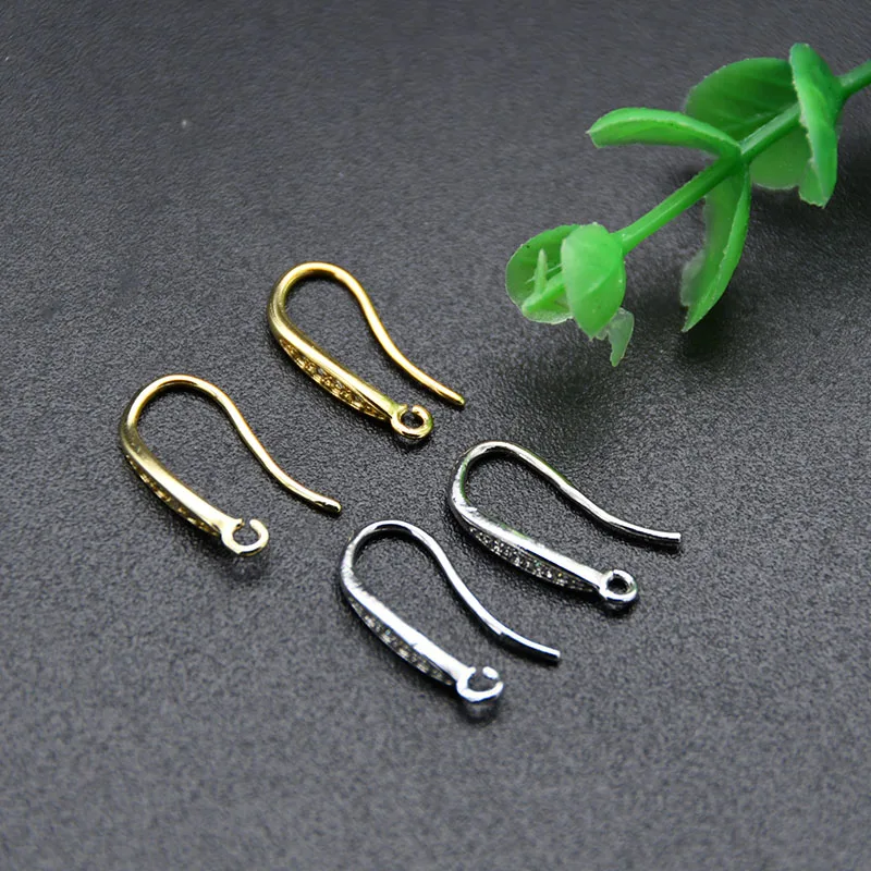 

Wholesale Jewelry Making Supplies Silver Gold Plated CZ Paved Fish Wire Ear Hoop for Women Earring Jewelry