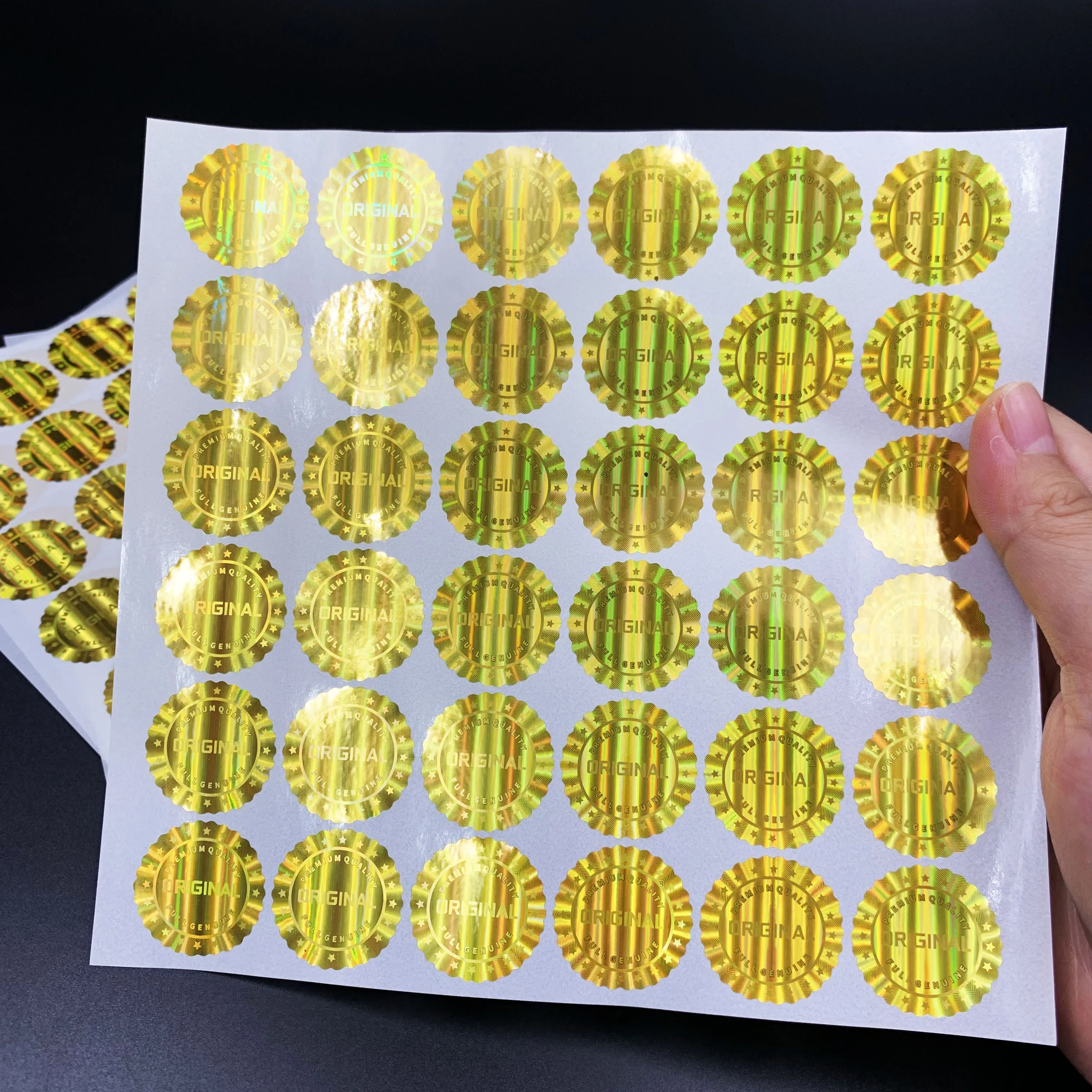 1000pcs Golden Hologram Laser Label Stickers, Flower Pattern Disposable Warranty Tamper Proof Security Original Labels Sticker - view 6