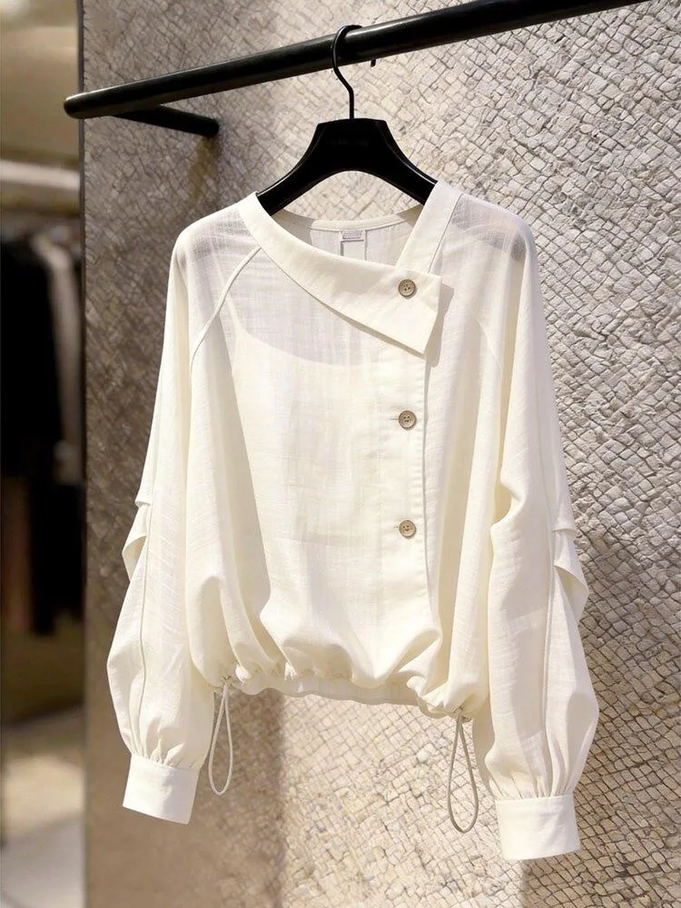 Stylish Unique Beautiful Women's Top Fashionable Spring 2026 High-End Design Casual Loose Fit Long Sleeve Drawstring