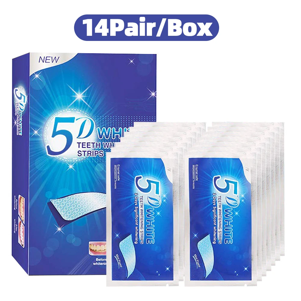 5D Tanden Whitening Strip 7/14/21/28 Paar Witter Strips voor het Verwijderen van Roken Koffie Vlekken, Effectieve Thuisgebruik Tanden Whitening Kit