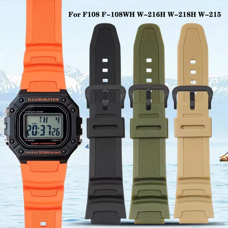 Резиновый ремешок для часов F108 F-108WH W-216H W-218H W-215 W-752 W-S200H SGW-400/500H водонепроницаемые силиконовые ремешки для часов из смолы Резиновый ремешок для часов F108 F-108WH W-216H W-218H W-215 W-752 W-S200H SGW-400/500H водонепроницаемые силиконовые ремешки для часов из смолы