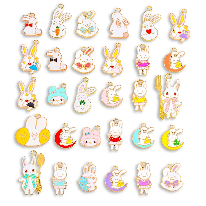 

30Pcs/Lot Mix Enamel Cartoon Animal Charm Lovely Rabbit Pendant Necklace Earring Bracelet DIY Fashion Jewelry Making Accessories